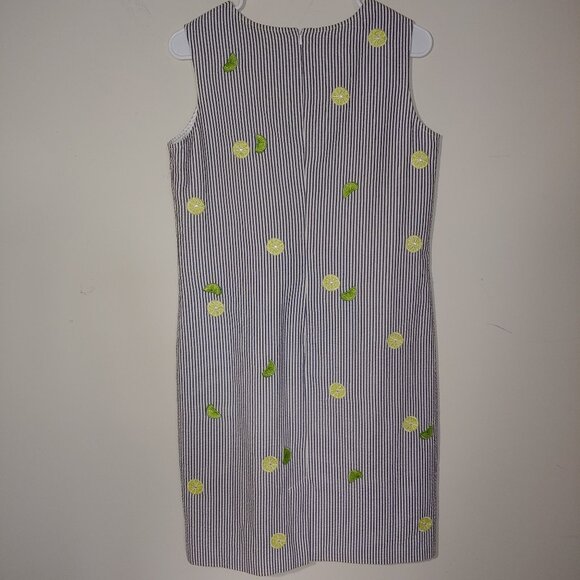 Talbots Seersucker Lemons&Limes Embroidered Sleeveless Dress Size 6P Blue Cream - Picture 9 of 9
